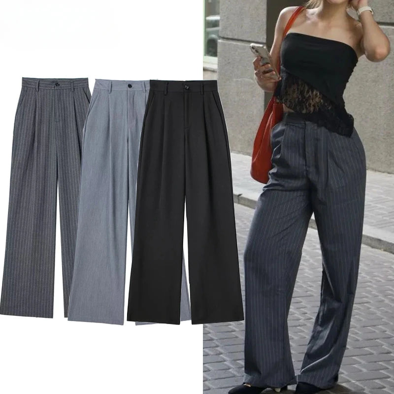 Striped High Waist Baggy Suit Pants