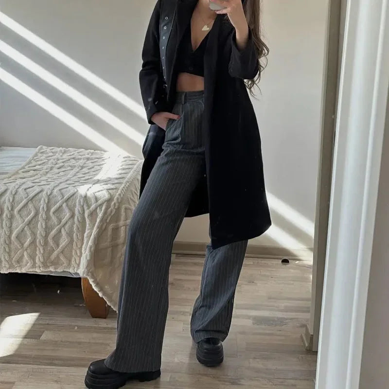 Striped High Waist Baggy Suit Pants