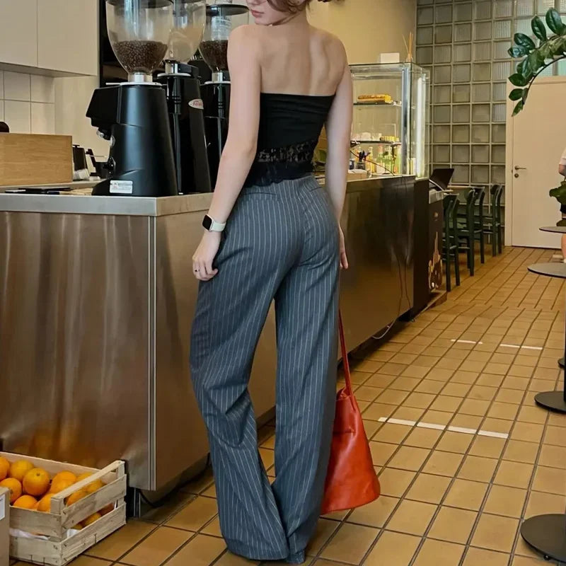 Striped High Waist Baggy Suit Pants