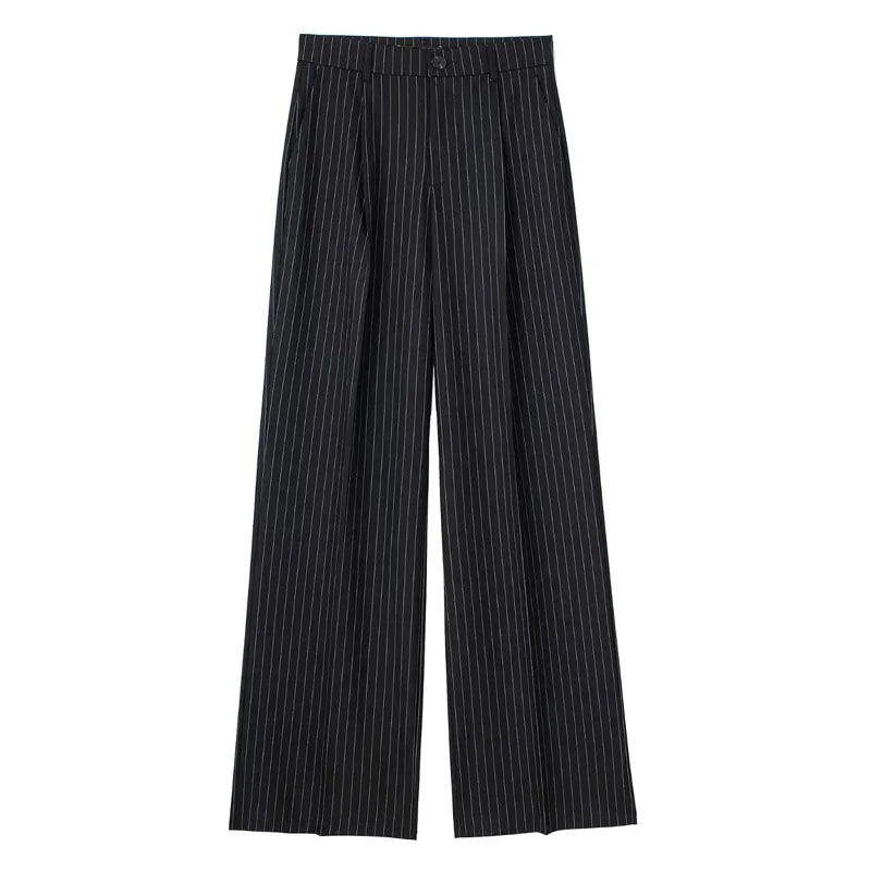 Striped High Waist Baggy Suit Pants