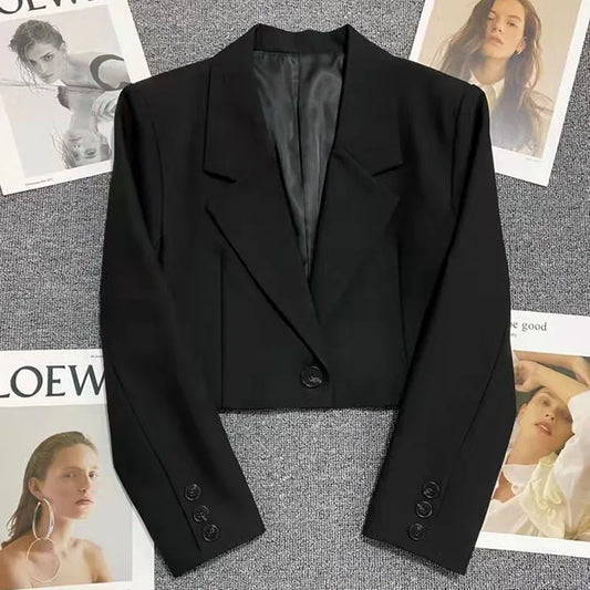 All-match Notched Collar Crop Jacket
