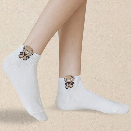 5/10/20 Pairs Cartoon Teddy Bear Patterned Ankle Socks