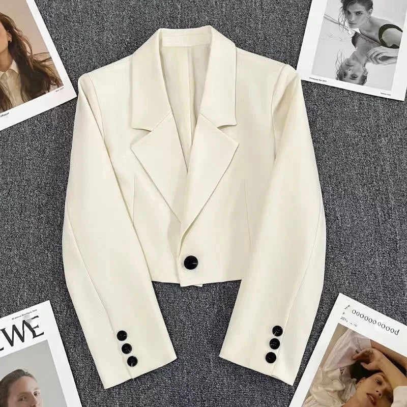 All-match Notched Collar Crop Jacket