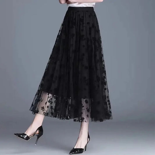 Gauze skirt floral half fairy skirt