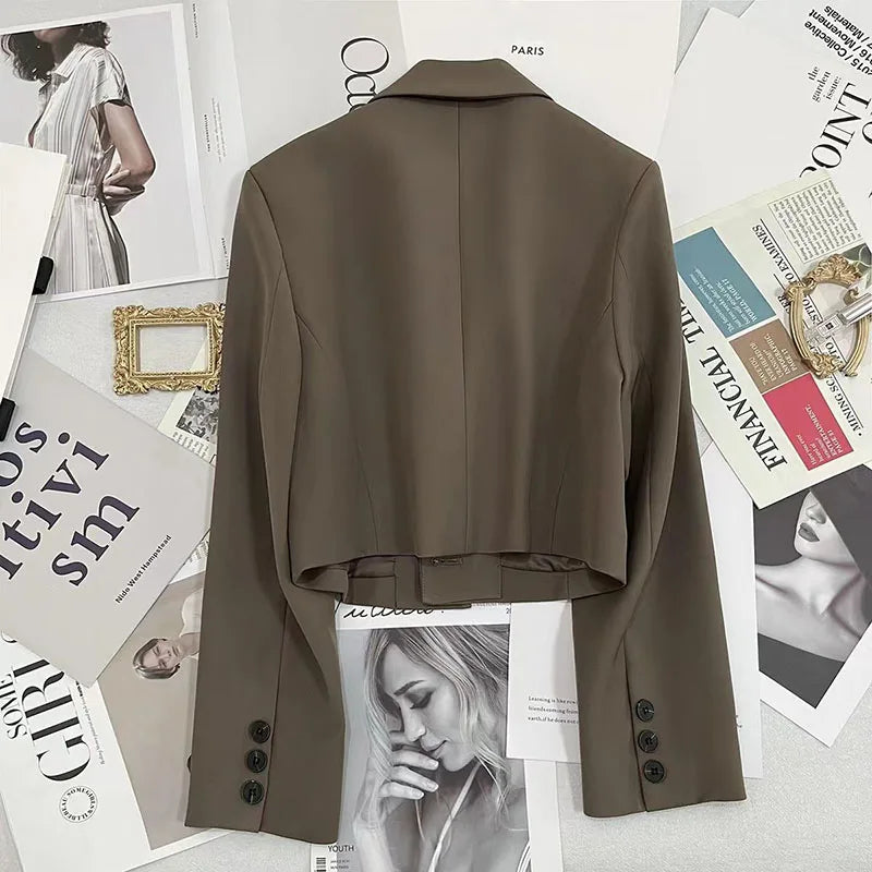 All-match Notched Collar Crop Jacket