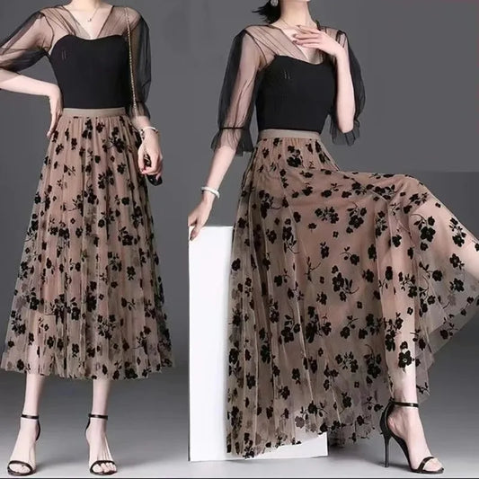 Gauze skirt floral half fairy skirt