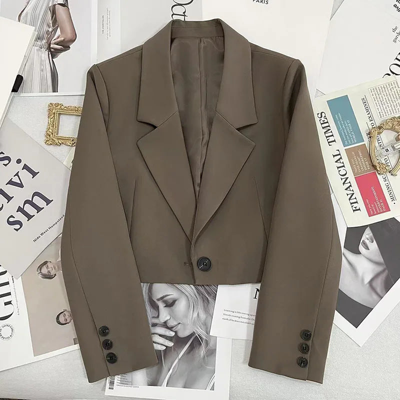 All-match Notched Collar Crop Jacket