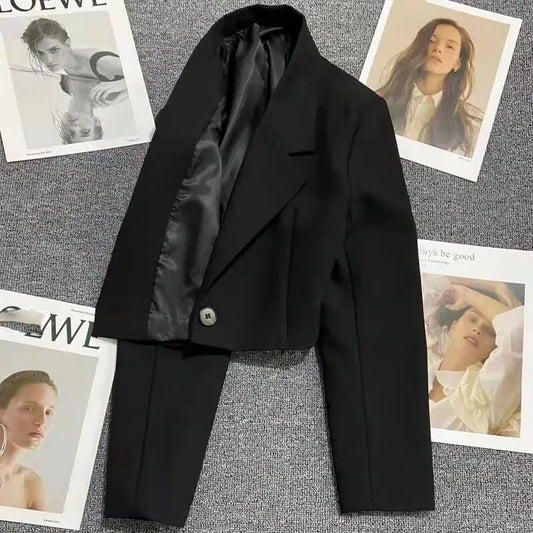All-match Notched Collar Crop Jacket